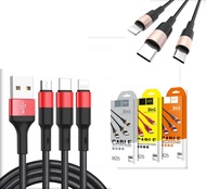 Cáp sạc nhanh dây dù 3 đầu Hoco X26 dài 1M dây sạc 3 đầu bảo vệ pin chống gãy