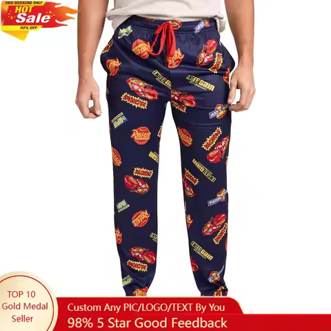 Pixar Cars Lightning McQueen & Radiator Springs Logos Adult Navy Sleep Pajama Pants