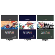 Masterprint Art Drawing Paper Block A2/A3 (A3 Size - 20 Sheets) [135GSM / 165GSM / 200GSM] (A2 Size 