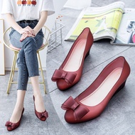 【hot sale】New wedge heel 5cm jelly sandals with bow shaped beach shoes