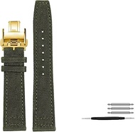 20mm 21mm 22mm Watch Strap For Longines For IWC For Pilot Blue Army Green Nylon Canvas Watchband Leather Bracelet Accessories (Color : Green gold Folding, Size : 21mm)