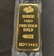 瑞士金條 金磚 實心銅鍍金 1000g, 114mm*57mm*8mm  家中財位鎮宅， 送禮之選