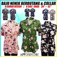 38-52 Baju Nenek Saiz Besar Corak Bunga Berbutang Depan/Floral Grandma Shirt Collar Shirt Button/Flo