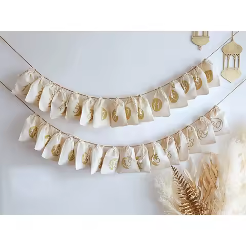 30Days Lunar Moon Ramadan Countdown Calendar Bags Muslim Islamic Eid Al-Fitr Home Wall Hanging Decor