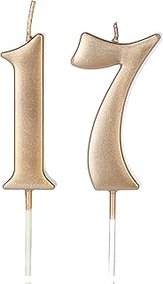 Champagne Gold 17th & 71st Number Birthday Candles for Cake Topper, Number 17 71 Glitter Premium Can