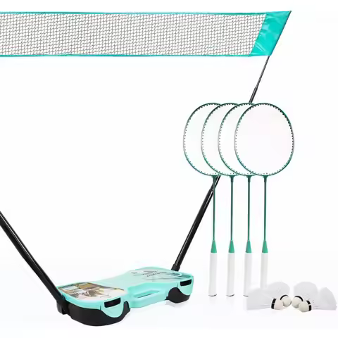EasyGo Badminton Set, with Net, 4 Racket, 4 Birdies, Portable Storage Box, for Backyards, Outdoor Ga