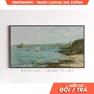 Wall Painting, Lake Painting Frame TV Art Summer Coastal Decor TV158, comes with hanging nails. (89)