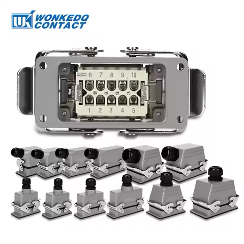 HDC HE Heavy Duty Connector 6/10/16/24/32/48 Core Pin Top/Side Outlet Aviation Plug Rectangular Wate