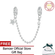 Bamoer 925 Sterling Bạc ngôi sao và mặt trăng Hạt xích an toàn Cho Phụ Nữ Vật liệu làm vòng tay Scc2