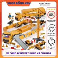 Transformation container car toy with many construction and fire trucks, size 43x11x8cm, plays music