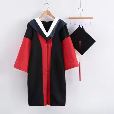 Elegant Academic Uniform Academic Gown Set Pure Colors Long Sleeve Bachelor Graduation Dress Graduat