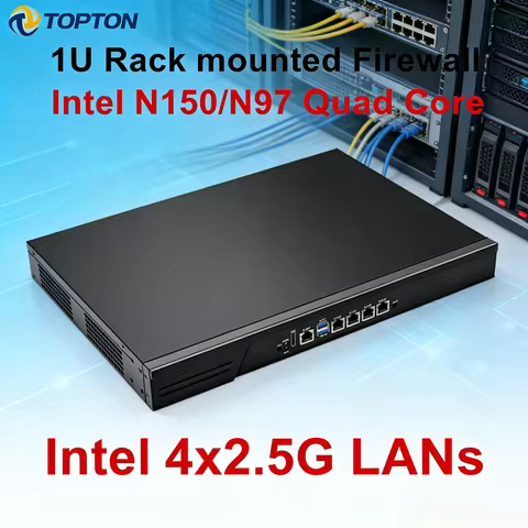 Topton New 1U Rack Firewall Appliance Intel N150 N97 Quad Core 4x i226-V 2.5G LANs DDR5 Mini PC VPN 