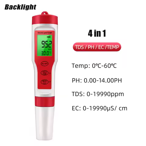 Digital Water Quality Monitor Tester TDS PH Meter PH/TDS/EC/Temperature Meter for Pools Drinking Wat