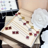 Glossy laser four-leaf clover necklace + earrings Set, stainless titanium four-leaf clover bracelet