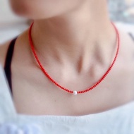 3mm天然紅珊瑚 珍珠設計多圈手串項鍊s