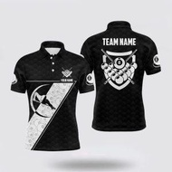 Billiard Polo Shirts, 8 Ball Pattern Billiard White Black Polo Shirts Pool Player Jerseys, Billiard 