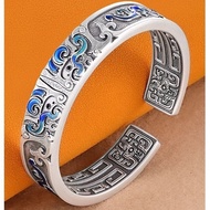 2025 Hot-selling Gluttonous Solid Handmade Enamel Silver Bracelet Embossed Bracelet Pure Silver 9999