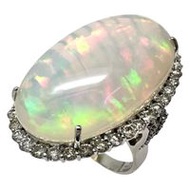 Size 11.5 Opal 27.86ct Diamond 1.95ct Total Ring in 18K White Gold, 13.7g, Women's