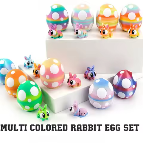 1/3/8PCs 3D Printed Rabbit Eggs Animal Model Toys Colorful Easter Rabbit Home Desktop Ornament Happy