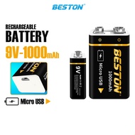 Beston 9V Rechargeable Battery Capacity 1000 mAh 9 volt charging Battery INCLUDED USB Micro Li-ion B