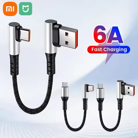 Xiaomi 6A Short Cable 90 Degree Elbow USB A Type C to Type C Cable Fast Charging Data Cord Power Ban
