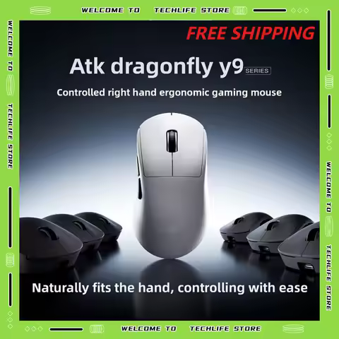 New ATK Y9 Pro Max Ultimate Gaming Mouse Tri-Mode PAW3950 8K 55g Lightweight 150H Battery Ergonomic 