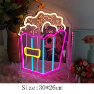 ▧ஐ✗ Fries Neon Sign Hot Dog Hamburger Pizza Cake Donuts LED Neon Lighting Lamps USB Party Restaurant