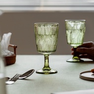 300ml Glass Leaf Embossed European Style Goblet Retro Green Wine Glass Drink Glass Wine Glass