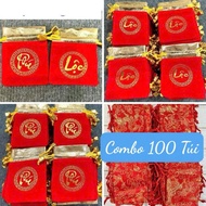 100 Velvet Brocade Bags with Feng Shui Lucky Letters 7x9cm Lucky Red for Coins - Bracelets