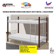 [READY STOCK KEDAH] Double Decker Single Bedframe Metal + Solid Wood High Quality Heavy Duty Katil B