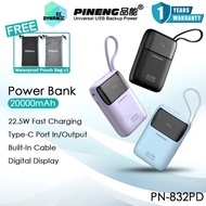 Pineng PN-832PD 20000mAh Powerbank Built-In Cable 22.5W Fast Charging Power Bank PN-832 Pineng Power