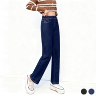 Womens 2025 Autumn New Loose Straight Leg Jeans Elastic Waistband High Waist Middle Aged Moms Elasti