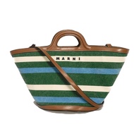 สินค้ามือสอง MARNI Tropicalia Small Basket Bag กระเป๋าถือผ้าคอตตอนผสมหนังลูกวัว ลายทางหลากสี ทรงตะกร