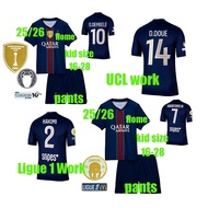 25/26 O.DEMBELE jersey 25/26 PSG jersey Home soccer clothe kid suit KVARATSKHELIA D.DOUE VITINHA HAK