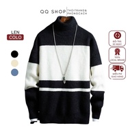 Men's turtleneck sweater with mixed colors made of soft, smooth fleece, high-end fashion - QQ SHOP