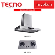 (Hood + Hob) Tecno KA 9980 (90cm) High-suction Chimney Cooker Hood + Tecno SR 288SV (90cm) 2 Burner Stainless Cooker Hob