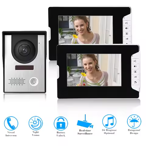 SYSD Video Intercom System 7 Inch Video Doorbell Kits Unlock 1 Camera 2 Monitor for Villa Home Offic