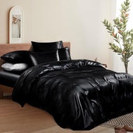 Manyshofu 6Pcs Black Satin Duvet Cover Set Queen Size with Satin Fitted Sheet - Not Comforter, Silky