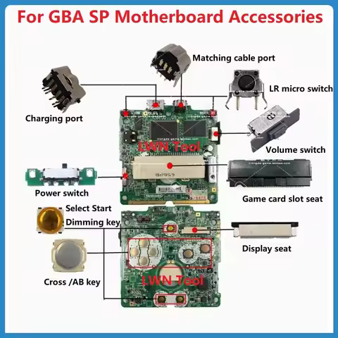 For GBA SP Motherboard Accessories Charging Port Power Switch Connect Jack Card Reader Slot Socket B