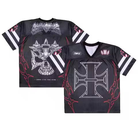 New Complex Black Triple H Long Live The King Fashion Jersey Skull Cross Mesh V-Neck Jersey, Y2K Met