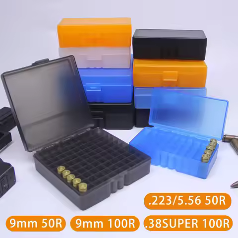 50/100 Rounds Tactical Bullet Box 9mm/.223/.38Super Pistol Rifle Ammo Carry Storage Box Flip-Top Bul