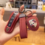 Bordeaux Red Leather Porsche Key Shell Cayenne Macan911 Panamera 718/taycan Car Key Cover