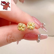 916 Gold Pawnable Yellow Diamond Small Square Sugar Earrings for Women Light Luxury Premium Feel Earrings