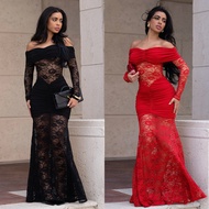 C7620 Fashionable Women's Sexy One-Shoulder Lace Hip Dress