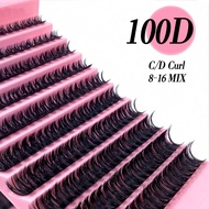 JieHaHa100D 8-16mm Mixed Length 0.07mm D-Curl Fluffy 180/192 Clusters, 10/12 Rows Waterproof Lightwe