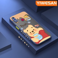 YIWESAN เคสสำหรับ Realme 3 3i 3 Pro ลายการ์ตูนวินนี่ขอบสี่เหลี่ยมช้อนส้อมมีดหมีพูห์มีน้ำค้างแข็งโปร่งใสกันกระแทกปลอกซิลิโคนเคสมือถือฝาหลังเต็มตัวเคสป้องกันเลนส์กล้องถ่ายรูป