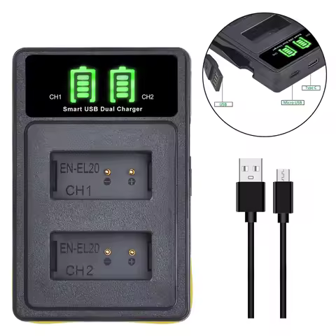 EN-EL20 EN-EL20a Battery Charger with Build-in USB and Type-c Port for Nikon coolpix P1000, Coolpix 
