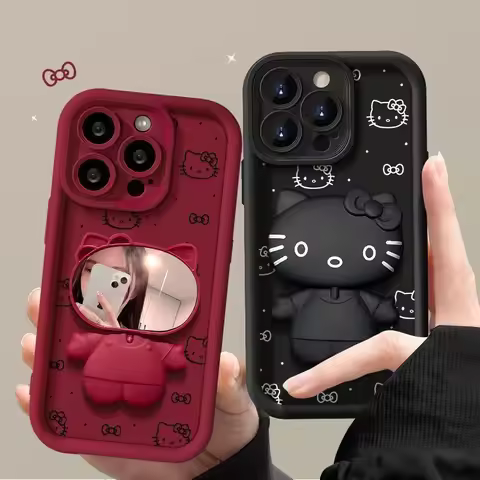 3D Hellokitty With Makeup Mirror Phone Case For Vivo V40 V30 V30e V29e V29 V27 V27e V25 V20 V21 X100