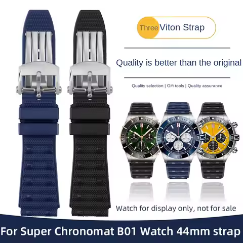 Viton strap 22mm 24mm For Breitling Super Chronomat B01 44 watchband FKM fluororubber strap AVENGER 