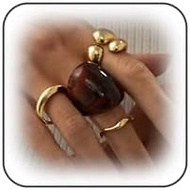 Vintage Statement Brown Resin Dome Chunky  Rings Stack for Women Trendy Funky Thick Huggie Open Knuc
